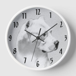 Horloge Peinture de Dogo Argentino - Art de chien original
