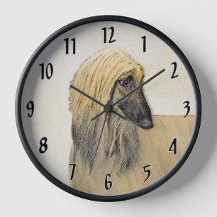 Horloge Peinture de Lévrier Afghan - Art Original Mignon d