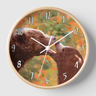 Horloge Peinture de mère et ourson grizzly, Art faunique