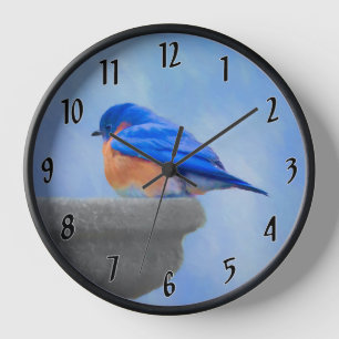 Horloge Peinture de Merlebleu - Art Original d'Oiseau