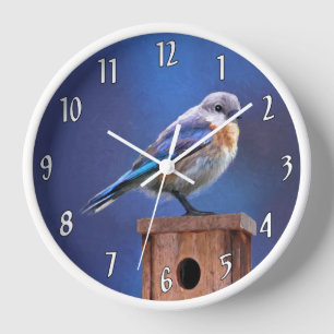 Horloge Peinture de Merlebleu (femelle) - Art original d'o