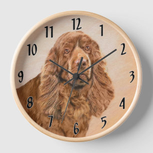 Horloge Peinture de Sussex Spaniel - Art Original de Chien
