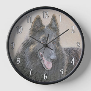 Horloge Peinture de Tervuren Belge - Art Original de Chien