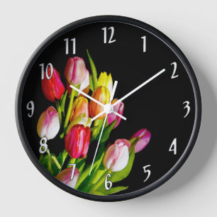 Horloge Peinture de tulipe - Art floral original