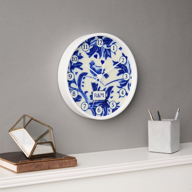 Horloge Peinture en plaque de Chine - Chanter Oiseau - Ble (Bureau)