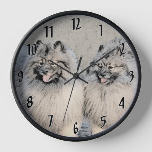 Horloge Peinture Keeshond Brothers - Art Chien original