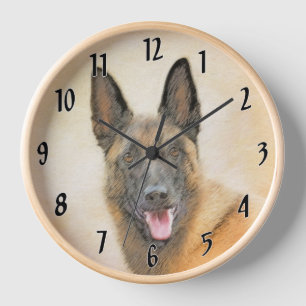 Horloge Peinture Malinois Belge - Art Original de Chien Mi