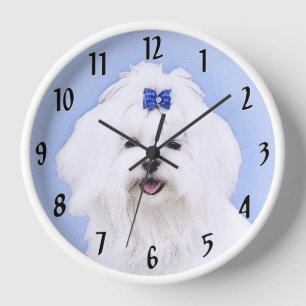 Horloge Peinture maltaise - Joli Art Original de Chien