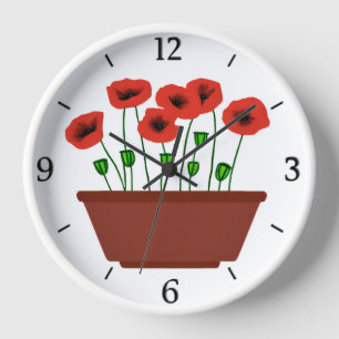 Horloge Pépites rouges dans un planteur en terre cuite
