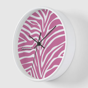 Horloge Personnalisé noir rose zèbre n'importe quelle horl