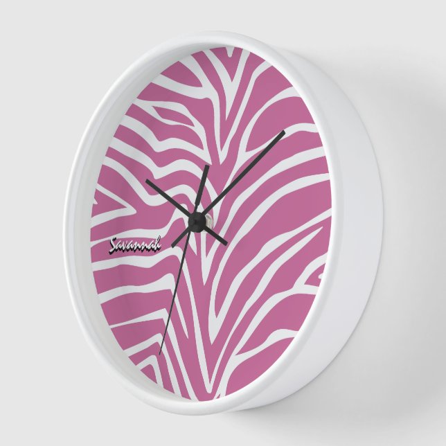 Horloge Personnalisé noir rose zèbre n'importe quelle horl (Angle)