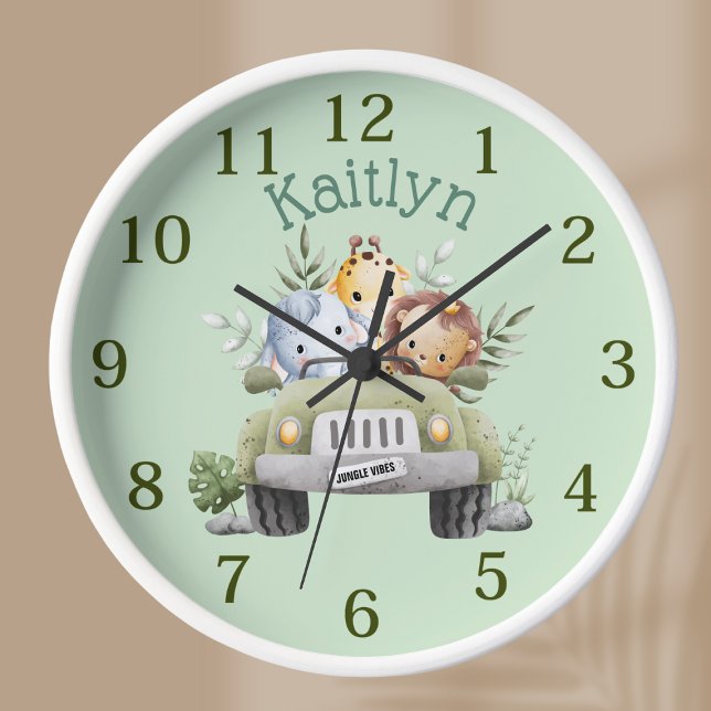 Horloge Personnalisé Nom Jungle Safari Animaux cadenas ver (Créateur téléchargé)