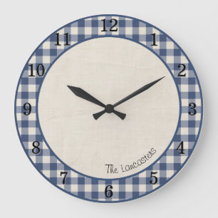 Horloge personnalisée de ferme en vichy bleu Patri
