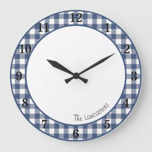 Horloge personnalisée de ferme en vichy bleu patri