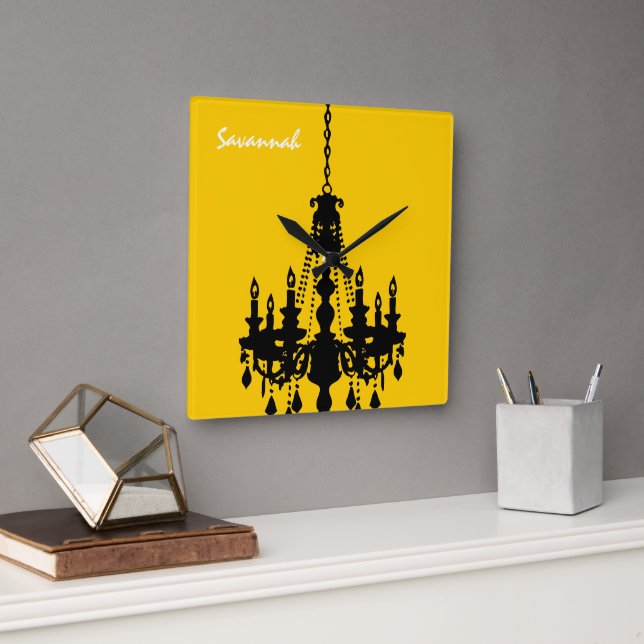 Horloge personnalisée du lustre jaune moutarde (Bureau)