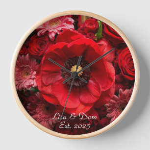Horloge Personnalisée inattendue de la Flore rouge