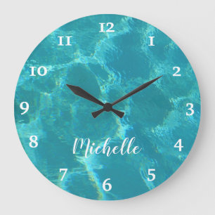 Horloge personnalisée Turquoise Blue Water Wall