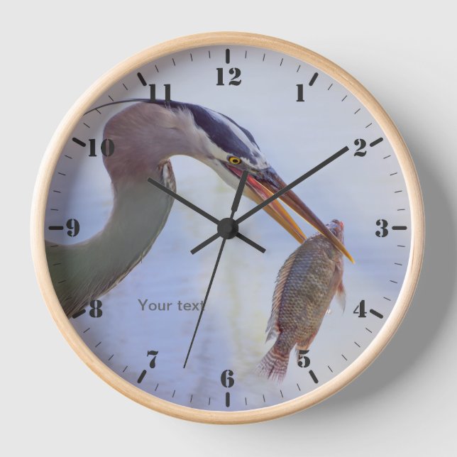 Horloge Personnaliser le Grand héron bleu avec un poisson (Recto)