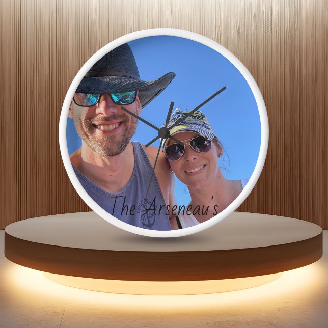 Horloge Personnaliser Photo Cute Couple's (Elegant  ,Wall photo clock, add your names, Lasting Keepsake)