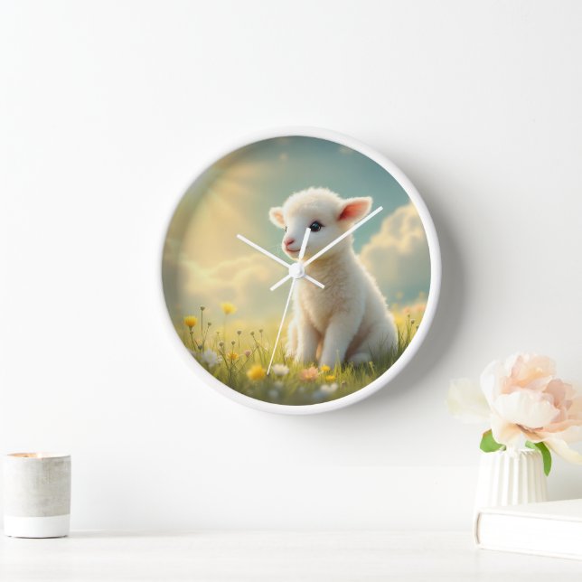 Horloge Petit agneau de Pâques mignon dans une pépinière d (Maison)