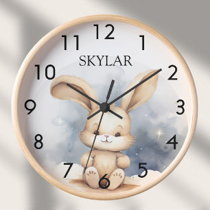 Horloge Petit lapin bleu ciel beige boho pépinière