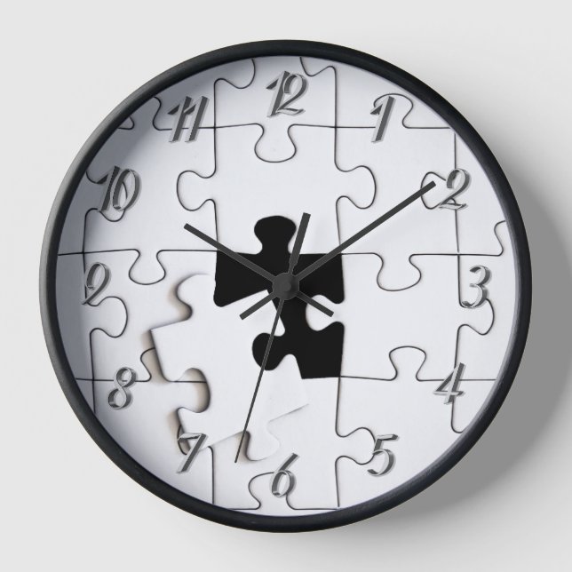Horloge Pièces de puzzle qui imssunique noir blanc (Recto)