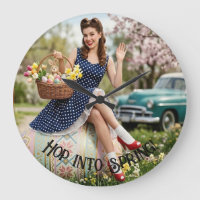 Horloge Pin-Up de Pâques Vintage | Art Rétro Fémin