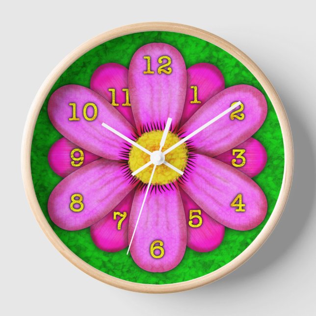Horloge Pink Daisy Flower on Green Beautiful (Recto)