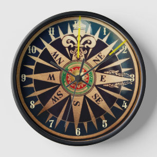 Horloge plage côtière nautique antique boussole