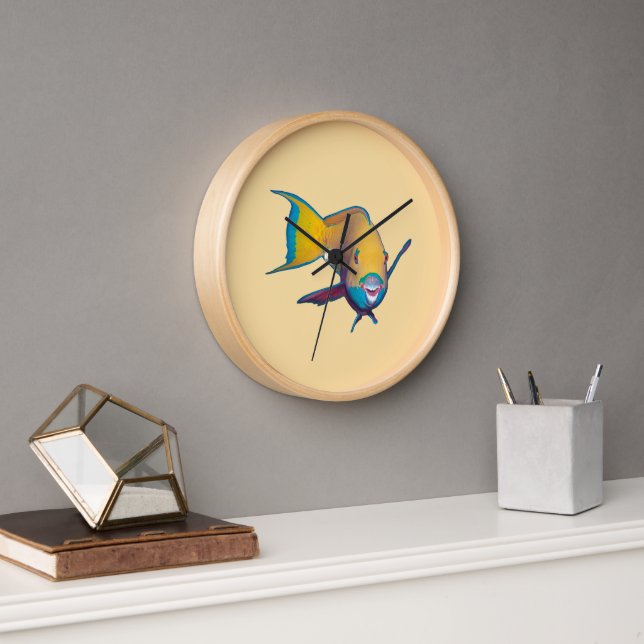 Horloge Poisson perroquet - Conception abstraite - Découpé (Bureau)