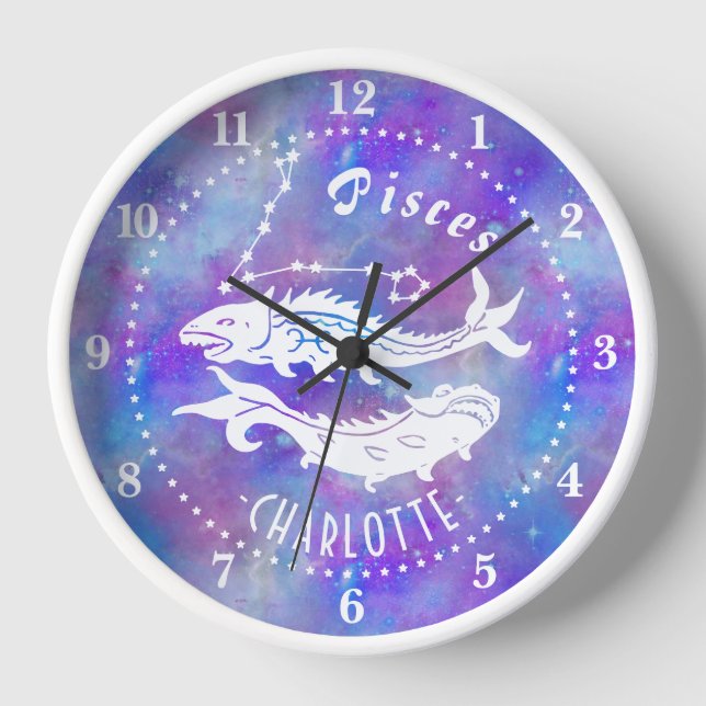 Horloge Poissons Constellation Étoiles Nom Anniversaire Ca (Recto)