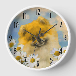 Horloge Poméranie dans la peinture des pâquerettes - Art d