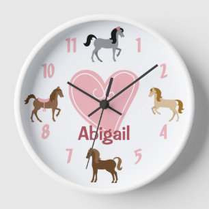 Horloge Poneys Mignons Personnalisés et Cheval au Coeur Ro