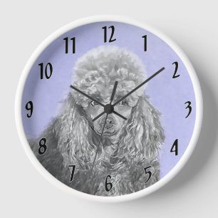 Horloge Poodé Jouet miniature Argent gris bleu Chien Art