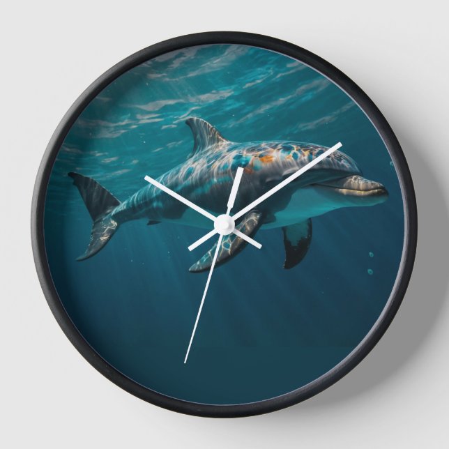 Horloge Portrait de dauphin sous-marin bleu océan (Recto)