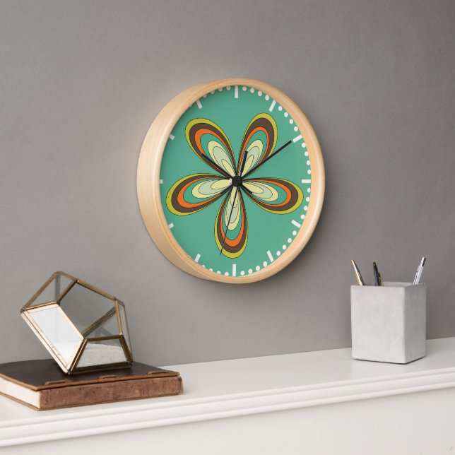Horloge Puissance des fleurs hippie de printemps rétro des (Bureau)