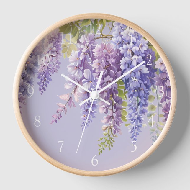 Horloge Purple lavande aquarelle glycine florale lilas (Recto)