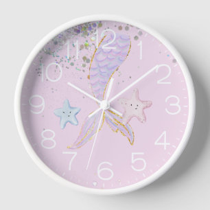 Horloge Queue de sirène de Parties scintillant en aquarell