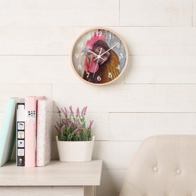 Horloge Red Chicken Hen Photo (Salle de lecture)