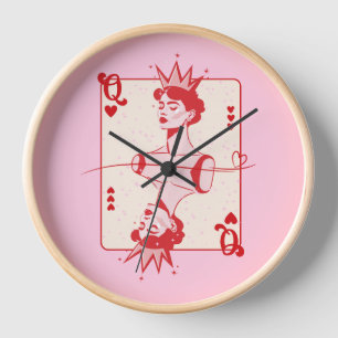 Horloge Reine des Coeurs rouge et rose