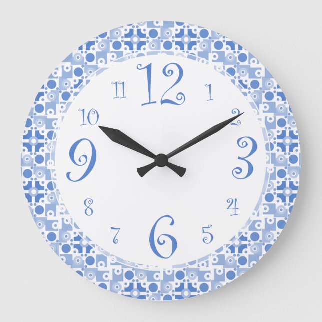 Horloge rétro amusante Cuisine bleue et blanche (Recto)