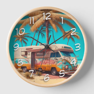 Horloge Rétro camping-car et palmiers