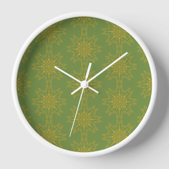 Horloge Retro Mandala Avocado en bois encadrée (Recto)