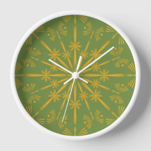 Horloge Retro Mandala Avocado en bois encadrée