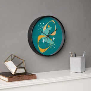 Horloge Retro Mid Century Espace atomique Age 20 Turquoise