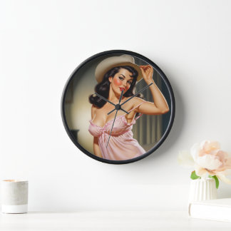 Horloge Retro Pin-up Girl with Cowboy hat