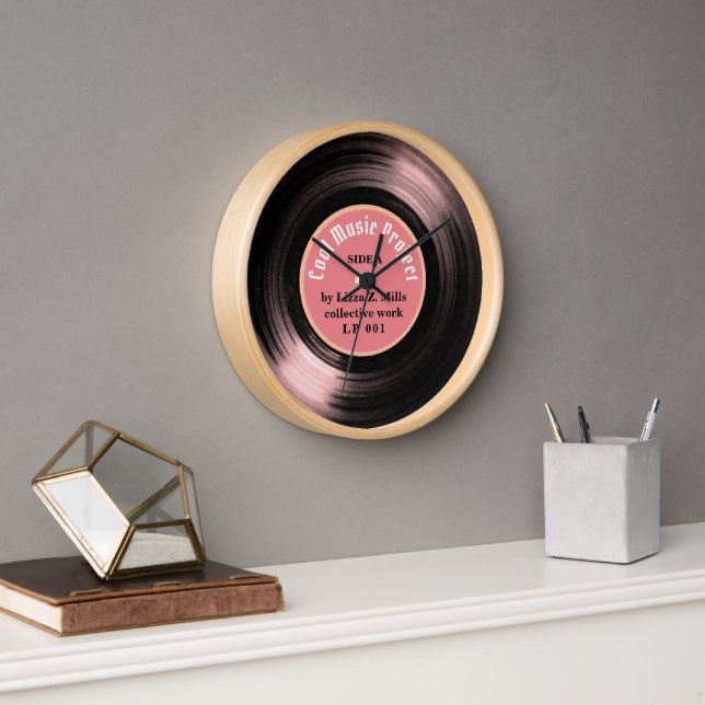 Horloge Retro Vinyl Record musique heure rose (Bureau)