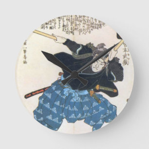 Horloge Ronde 宮本武蔵 de Musashi Miyamoto avec deux Bokken
