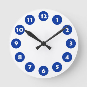 Horloge Ronde 12 endroits - Bleu de marine sur blanc