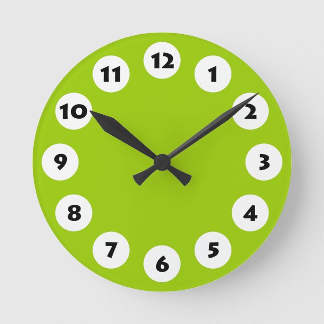 Horloge Ronde 12 spots - Black with White on Martian Green (Recto)
